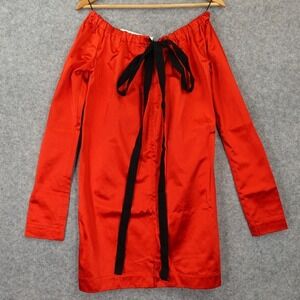 ISA‎ ARFEN Red Cocktail Mini Dress MEDIUM Shift Satin Bow Holiday ITALY NEW $650